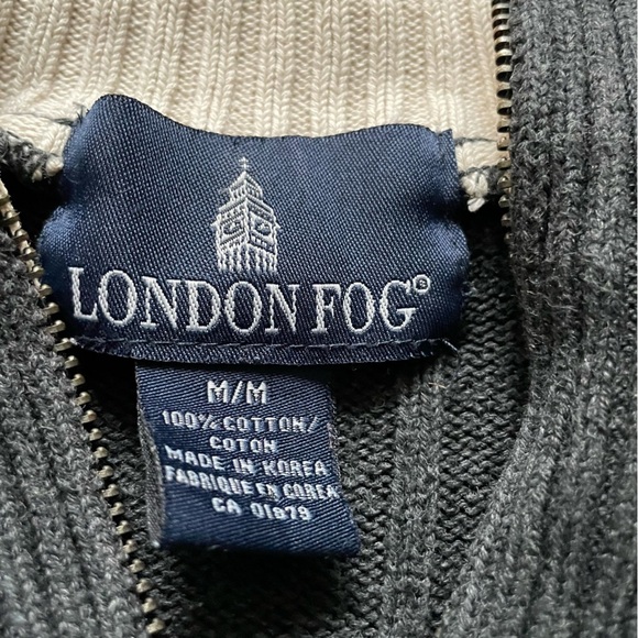 London Fog Navy Blue Zip Collar Sweater Men’s Medium 100% Cotton - Picture 3 of 8